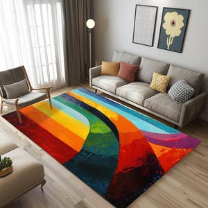 Colorful print rug, Layered rug, Elegant rug, Simply throw rug, Easy to care rug, Saloon rug, Living room rug, Area rug, Non-slip rug