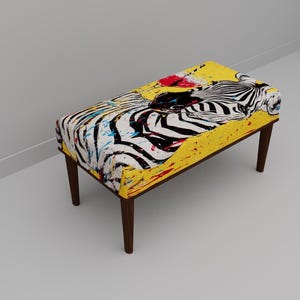 Yellow Zebra Bench for Entry | Eclectic Animal Theme Seating | M-176