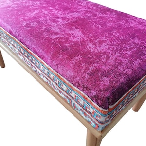 Pink bench, Ottoman bench, Sitting bench, Wood work bench, Living room bench, Bedroom bench, Handmade furniture, Boho bench, Ethnic bench