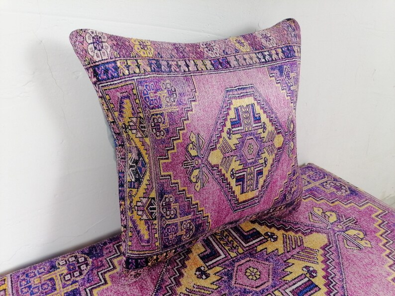 beddengoeddepot, boho kussensloop, paars sierkussen, pastelkleurige kussensloop, moderne kussens, wasbaar kussen, tapijtkussenhoes, bankkussen afbeelding 5