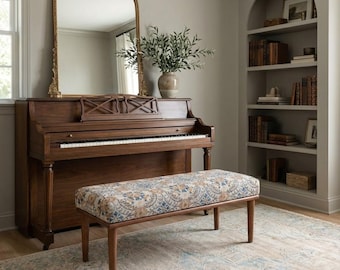 Bedroom bench, Handmade furniture, Wood work bench, Ottoman bench, Kilim ottoman, Floral rug bench, Kilim bench, Sitting bench, 255-02