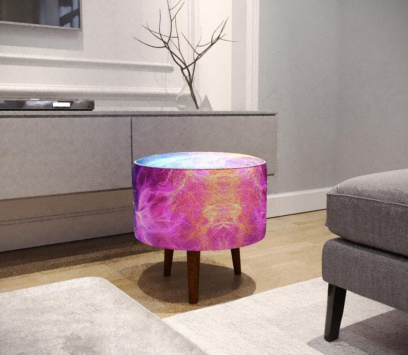 Pinky footstool, Laundry room seat, Indoor bench seating, Custom made pouf, Dining table chair, Round dressing stool, White bench legs, M-49