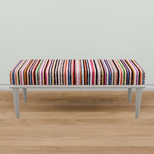 Classic bench, Blanket bench, Pub bench, Striped bench, Bohemian bench, Handmade bench, Ottoman for bedroom, Dining table bench, 17-01