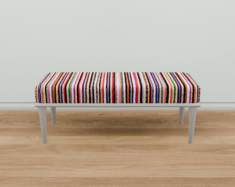 Classic bench, Blanket bench, Pub bench, Striped bench, Bohemian bench, Handmade bench, Ottoman for bedroom, Dining table bench, 17-01