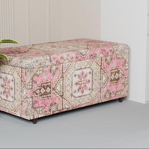 Pastel pink storage, Cute decoration, Ottoman shoe bench, Work bench, Classic furniture, Trunk for bedroom, Upholstered storage, 146-01