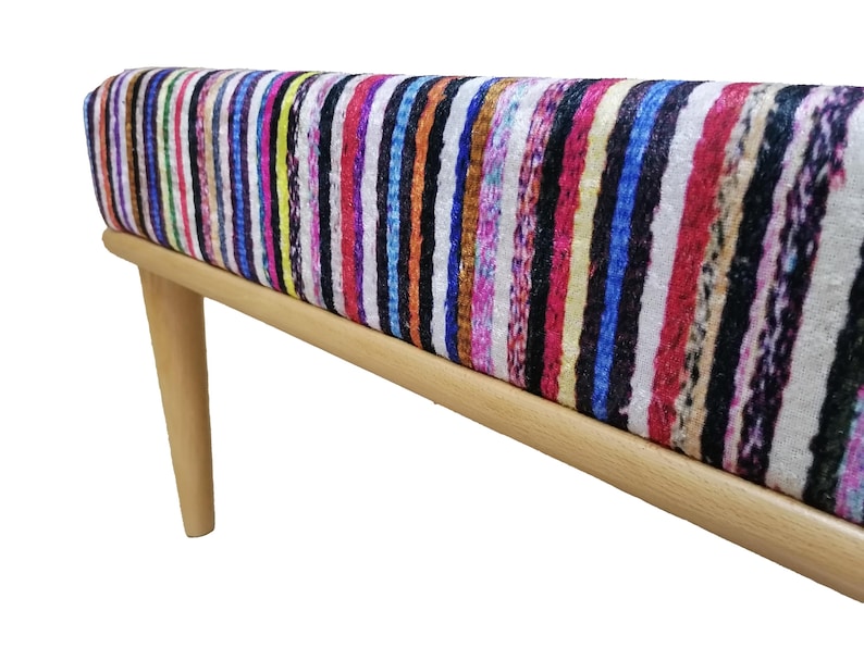 Classic bench, Blanket bench, Pub bench, Striped bench, Bohemian bench, Handmade bench, Ottoman for bedroom, Dining table bench, 17-01