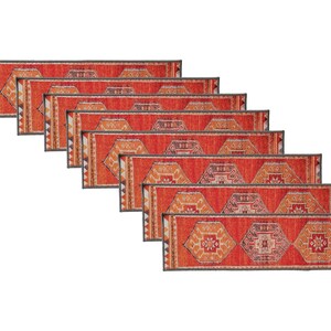 Red Geometric Stair Carpet Cover | Machine Washable Padding | Warm Tribal Step Runner image 13