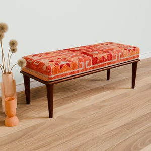 Ottoman bench, Window bench, Bed bench, Bedroom bench, Upholstered bench, Decor bench, Farmhouse bench, Orange fabric bench, Wood bench, 04