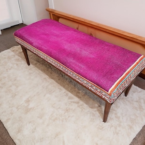 Pink bench, Ottoman bench, Sitting bench, Wood work bench, Living room bench, Bedroom bench, Handmade furniture, Boho bench, Ethnic bench