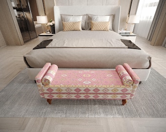 Pink Diamond Pattern Loveseat | Bedroom Vanity Seat | Southwestern Small Couch