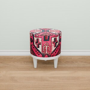 Vibrant pink bench, Doorway seating, Window front stool, Round french table, Ottoman organizer, Make up pouf, Vanity round seat, 280-02