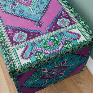 Vintage pattern bench, Purple blue trunk, Handmade storage, Unique home decor, Kitchen organizer, Dressing bench, Daily use bench, 129-02