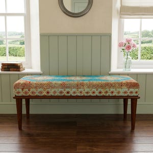 Banco otomano Kilim turquesa / Asiento de piano de estilo suroeste / Taburete de tocador de dormitorio color óxido