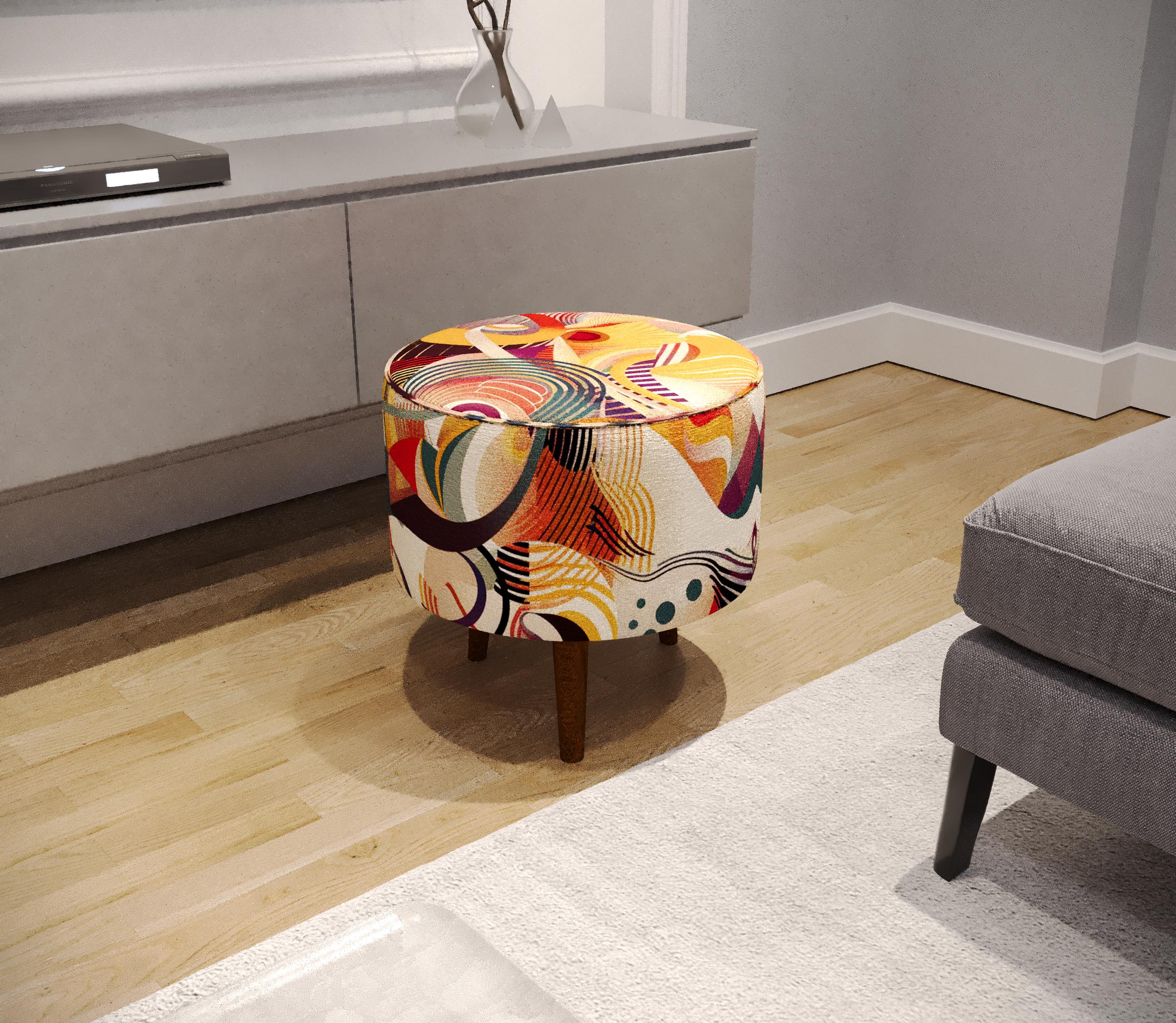 Chenille Footstool, Boho Round Pouf, Modern Shoe Stool, Entryway ...