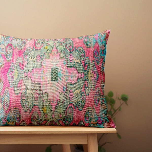 bright pink pillow, washable pillow, cushion cover, rug pillow, floor pillow, bedding pillow, sofa pillow, couch pillow, oriental rug pillow