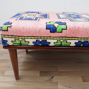 Wood work bench, Piano bench, Upholstered bench, Sitting bench, Coffee table bench, Ottoman bench, Bohemian bench, Pink blue bench, 282-01