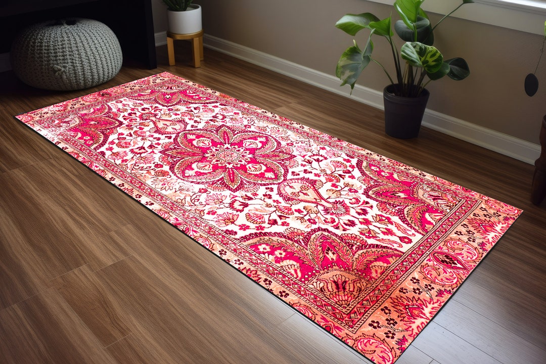 Pink Pattern Rug Traditional Traditional Rug, Pink Area Rug, Stair Rug, Handmade Rug, Cozy Rug ...