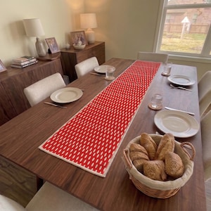 Red Polka Dot Pattern Runner | Kitchen Table Centerpiece | Cottage Style Mat
