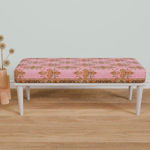 Pink oriental bench, Comfort bench, End of bed bench, Handmade bench, Livingroom bench, Makeup bench, Home decor bench, Kitchen seat, 337-01