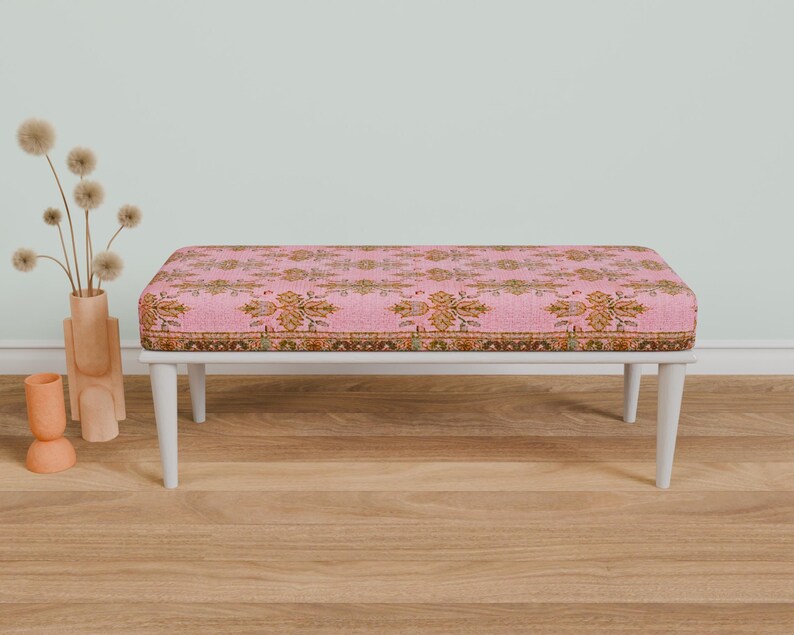 Pink oriental bench, Comfort bench, End of bed bench, Handmade bench, Livingroom bench, Makeup bench, Home decor bench, Kitchen seat, 337-01