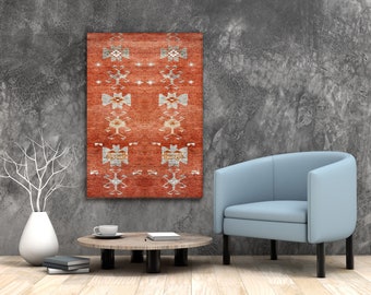Kilim pattern, Canvas wall decor, Textile art, Boho style, Handwoven, Cultural motifs, Tribal art, Home decor, Wall hanging, Colorful accent