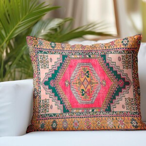 Kissen mit Ethno-Motiv, rosa Kissenbezug, Ottomanenkissen, Retro-Kissenbezug, waschbares Kissen, Nackenkissenbezug, weicher Kissenbezug, Bodenkissen Bild 1