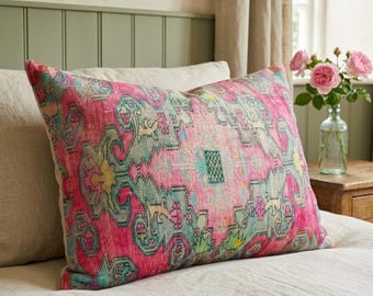 bright pink pillow, washable pillow, cushion cover, rug pillow, floor pillow, bedding pillow, sofa pillow, couch pillow, oriental rug pillow