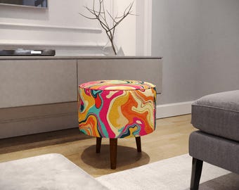 Colorful footstool, Marbling ar stool, Stylish furniture, Laundry room seat, Designer pouf stool, Vanity round bench, Bedroom pouf, M-115