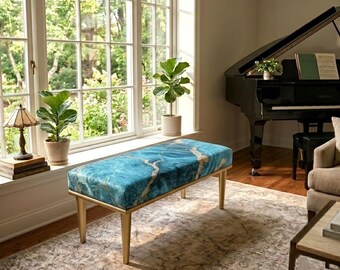 Blue Marble Design Shoe Bench | Desk Rest Chair | Mid Century Wood Stool
