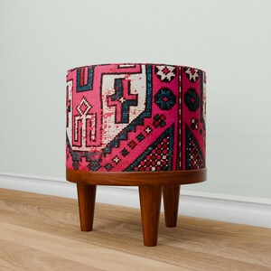 Vibrant pink bench, Doorway seating, Window front stool, Round french table, Ottoman organizer, Make up pouf, Vanity round seat, 280-02