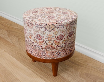 Floraler Fußhocker, Runde Fußstütze, Ottomane Pouf Hocker, Bank im orientalischen Stil, Poufy Tisch, Weicher Sitzstuhl, Flur Schuhbank, 311-01