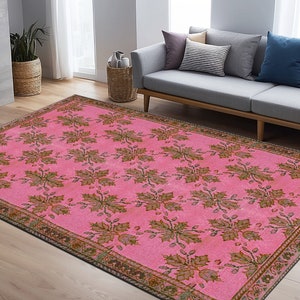 pink area rug, aesthetic kilim rug, under rug table, geometric pattern rug, traditional rug, anti slip boho rug, extra large rug, sofa rug