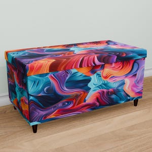 Colorful printed bench, Rustic storage, Wood storage bench, Contemporary bench, Stylish decoration, Office bench, Everyday bench, M-155