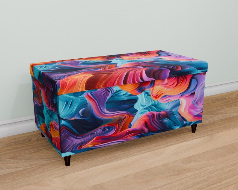Colorful printed bench, Rustic storage, Wood storage bench, Contemporary bench, Stylish decoration, Office bench, Everyday bench, M-155