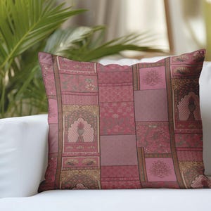 Housse de coussin patchwork shabby chic, coussin de canapé rose style vintage, M-863