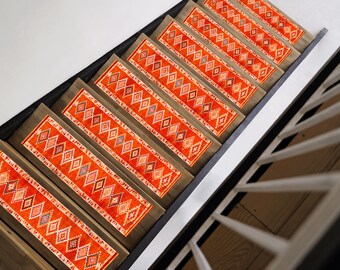 Handmade runner rug, Kilim pattern rug, Non slip rug, Stair mat rug, Oushak mats, Porch rug, Stair stepping rug, Steps set, Stair runner