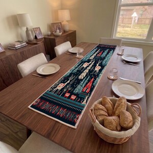 Navy Winter Scene Table Runner | Hallway Console Cover | Rustic Country Buffet Mat