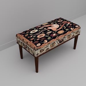 Flamingo Floral Entryway Bench | Black Maximalist Bed End Ottoman | M-218