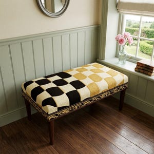 Black yellow bench, Geometric pouf, Livingroom furniture, Comfy ottoman pouf, Kitchen table stool, Dressing chair, Piano bench, M-196