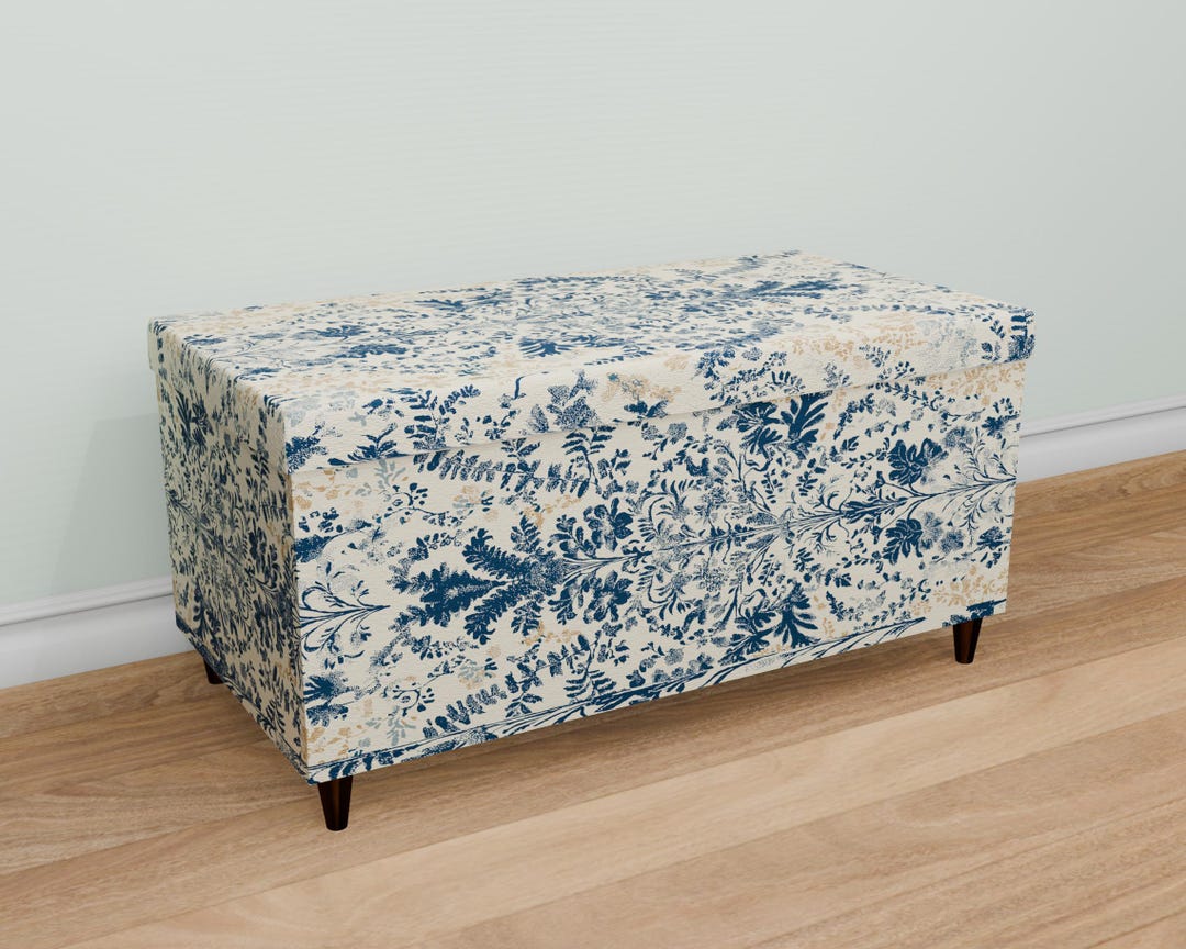 Blue Printed Bench, Library Organizer, Large Hiding Bench, Handmade ...