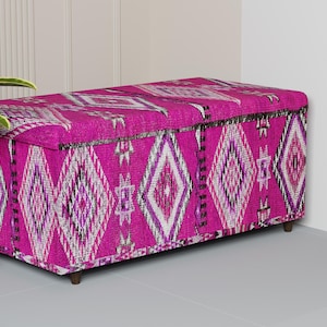 Southwestern style ottoman storage, Vibrant color ottoman bench, Stylish storage bench, Trunk for bedroom, Durable trunk bench, 328-03