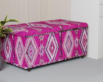 Southwestern style ottoman storage, Vibrant color ottoman bench, Stylish storage bench, Trunk for bedroom, Durable trunk bench, 328-03