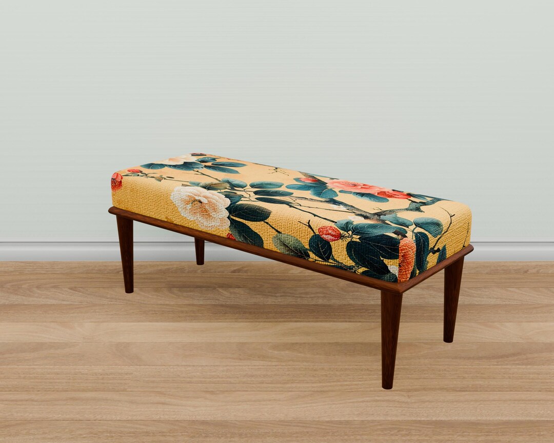 Triangle Bench Withflower Bench With Flower Pattern, Botanical Bench, Regular Bench, Ottoman ...