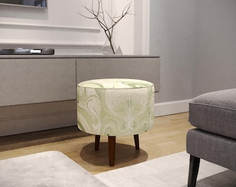 Schlichter Pouf, grüner Fußhocker, hochwertige Möbel, eleganter runder Sitz, kunstvoller Fußhocker, Wohnbank, osmanische Fußstütze, M-26