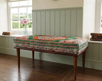 Panchina di lusso, design elegante, panca con design a tappeto, stile vintage, panca ottoman, mobili artigianali, panca robusta