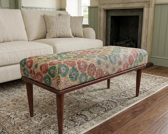 Senfgrüner Medaillon-Sitz | Schminktisch | Hocker im Cottagecore-Stil