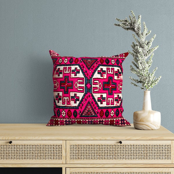 bohemian pillow, ottoman cushion, throw pillow, geometric pillow, kilim design pillow, bedding pillow, soft pillow cover, couch pillow