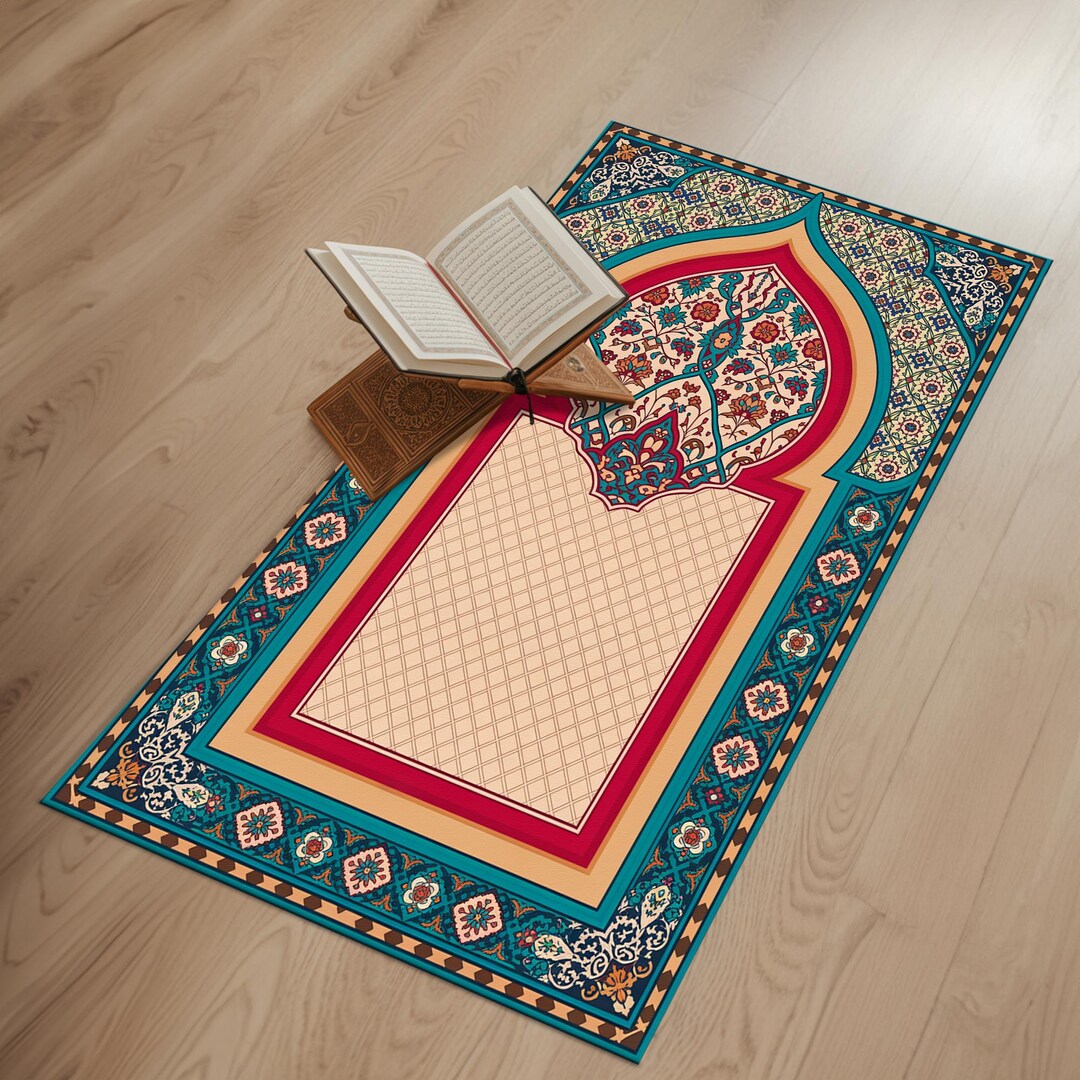 Easy Prayer Rug Pattern Islamic Prayer Area Rug, Velvet Pattern Handmade Sujood Mat, Soft ...