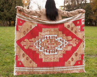 Casual Turkish rug blanket, Bohemian throw blanket, Luxurious throw blanket, Boho Turkish rug blanket, Rustic blanket, Reversible blanket