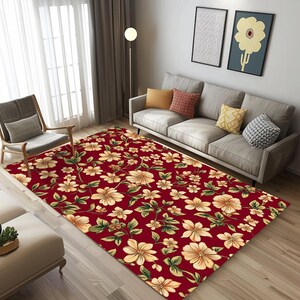 Bohemian rug, Flower pattern rug, Premium print rug, Washable rug, Non-slip backing rug, Laundry rug, Saloon rugs, Holiday decorations
